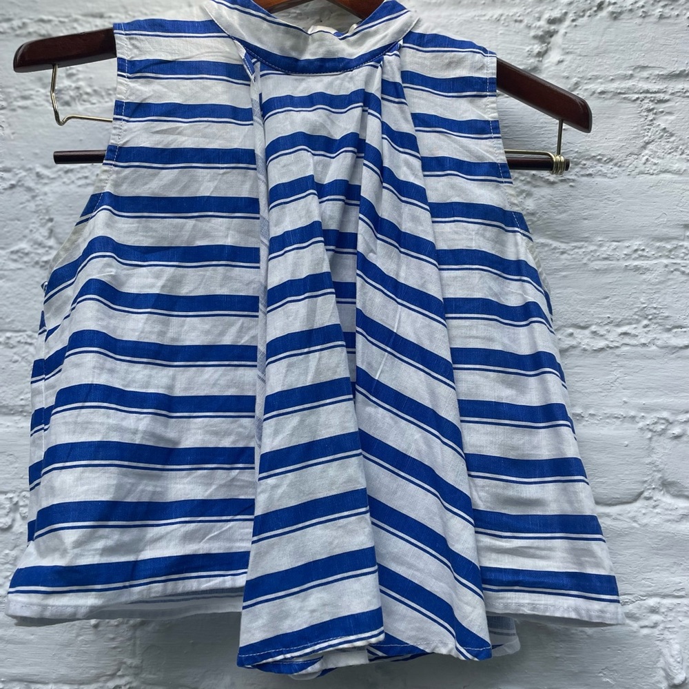 Blue and white high neck striped top
